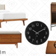 Queen Modern Bed, $550 | Mid-Century Entryway Bench, $250 | Umbra Perftime Wall Clock, $21 | City Storage Nightstand, $140 | Antler Coir Doormat, $15